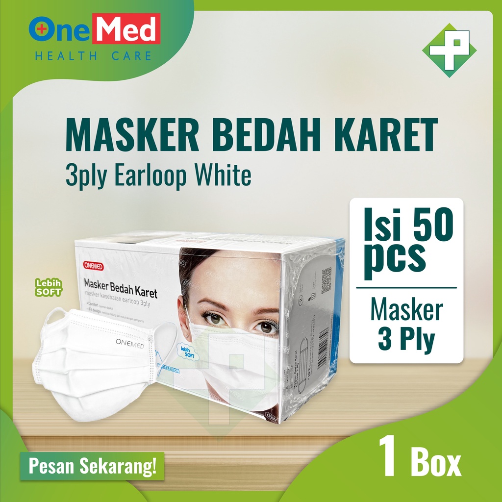 Masker Bedah OneMed 3 Ply Earloop / Masker Medis Karet Isi 50s