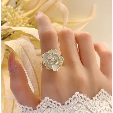 【COD】Cincin Jari Telunjuk Desain Bunga Putih Gaya Vintage Perancis Cincin Model Terbuka