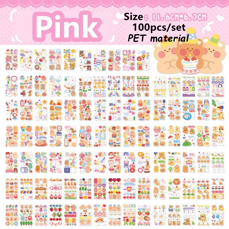 100pcs/set Stiker Beruang Lucu Tidak Berulang Tahan Air Stiker DIY Scrapbooking Tangan Akun Dekorasi Bahan Hadiah Untuk Teman