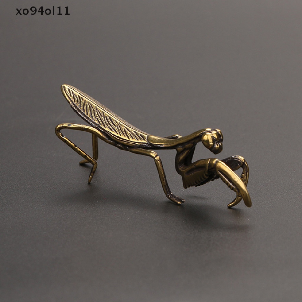 Xo Tembaga Mantis Miniatur Ornamen Teh Pet Antik Solid Patung Serangga Meja OL