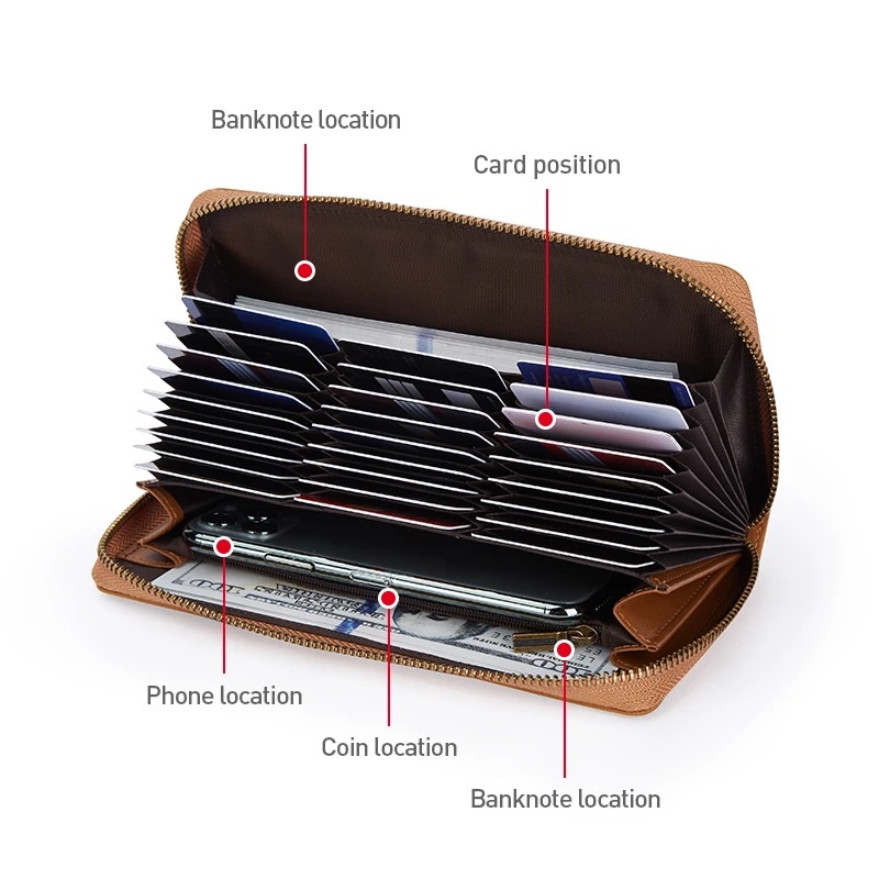 Bison Denim Dompet Panjang Kartu Clutch Pria Kulit Sapi Asli W8277