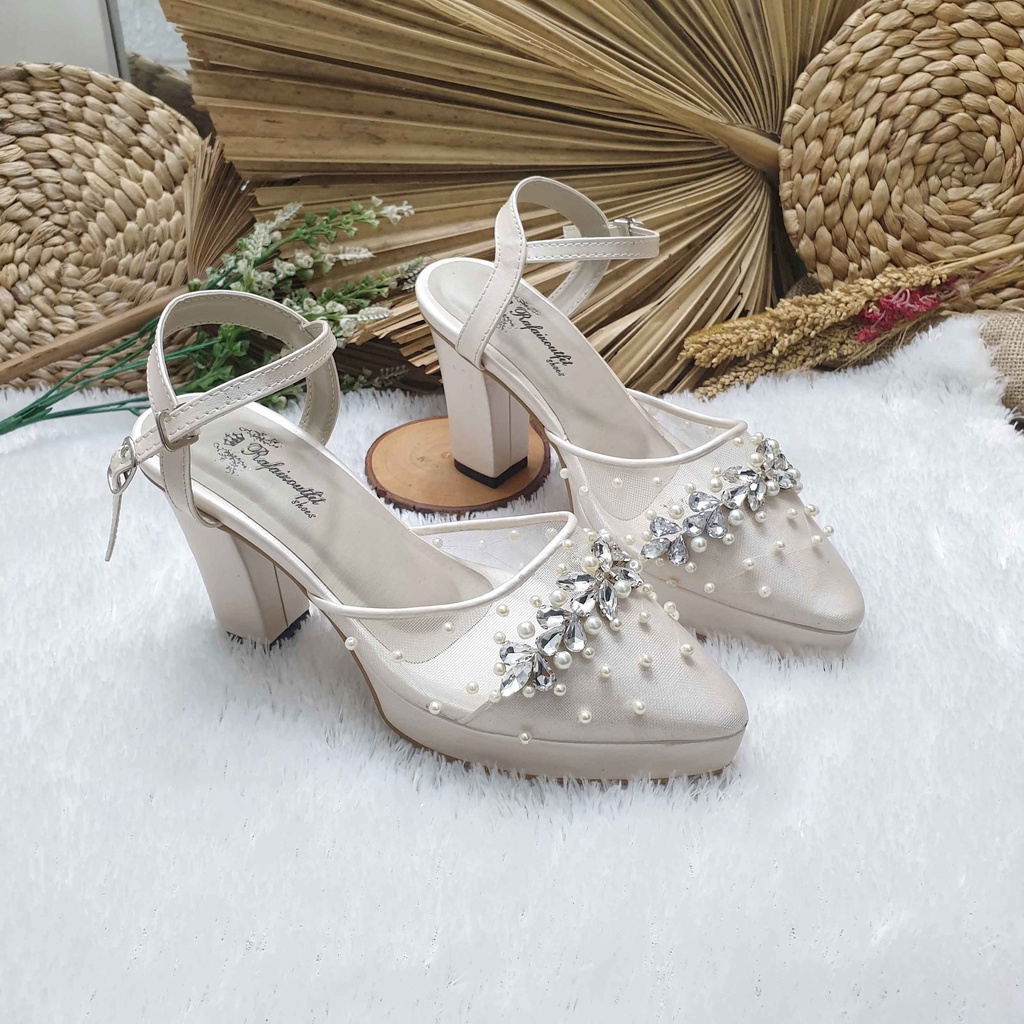 Sepatu wedding pesta Cantik dhanda broken white 9cm tahu