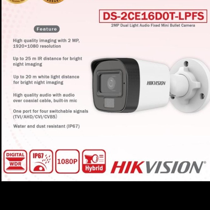 Hikvision DS-2CE16D0T-LPFS Camera CCTV Dual Light Audio 2MP