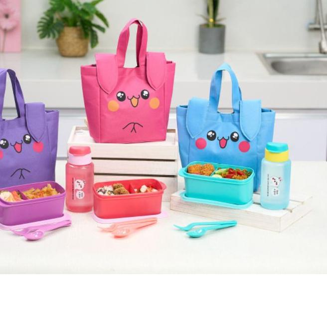 ◘ Lunchbox set Anak / Tas bekal Kuping Karakter Lucu / Kotak makan Botol set ✸