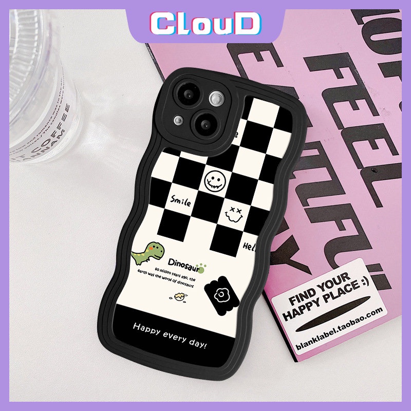 Oppo A57 A17 A95 A16 A96 A15 A17K A12 A5 A74 A9 A54 A7 A5s A77s A1k A76 A77 A5 A16s A16K A52 A3s A53 Reno 8 8Z 7 7Z 6papan Catur Smiley Lucu Kartun Dinosaurus Wavy Edge Soft Case