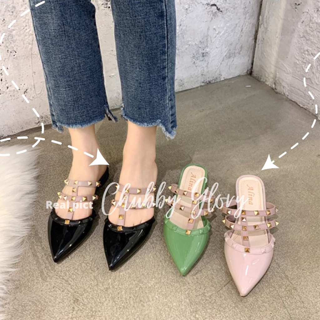 SD2222 Sepatu sendal dewasa Fashion Duri karet import bahan lentur sepatu flatshoe valentino rockstud sepatu wanita flat valentino size 36-40