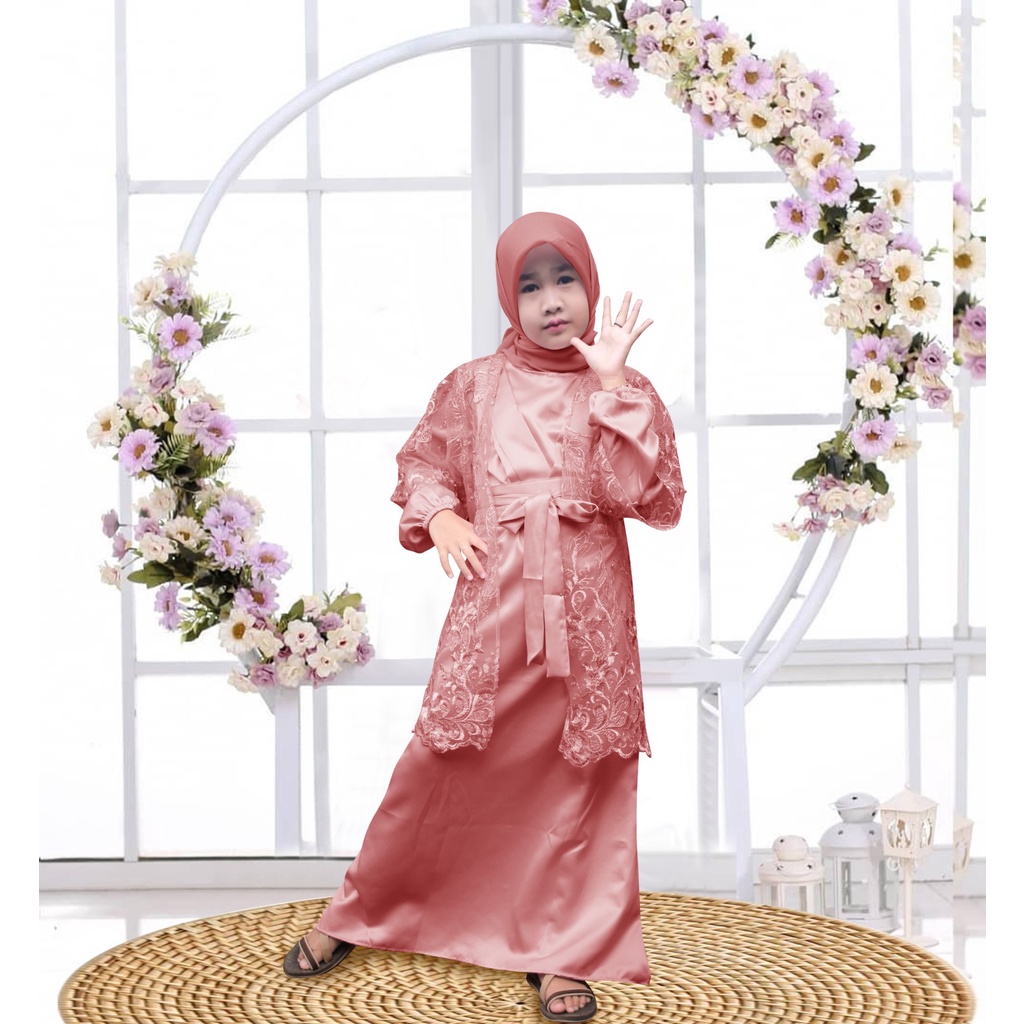 Lucianna Kid/Gamis Pesta Anak-Anak/ Dress Set Cardi Outer Anak Tanggung/Fashion Muslim/Model Kekinian