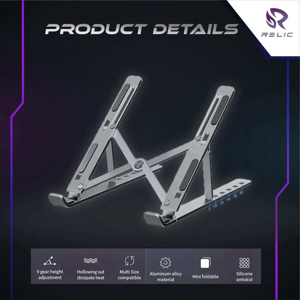 Relic Stand Laptop Aluminium Adjustable Tablet Holder Stand Penyangga Macbook Laptop Tablet Holder Termruah
