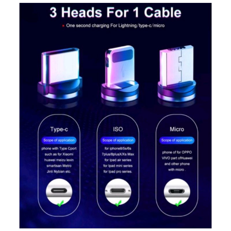 X CABLE / METAL MAGNETIC CABLE LED / Kabel Magnet 3 in 1