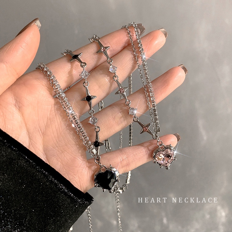 YEEZII Fashion Hati Liontin Kalung Y2K Zirkon Mutiara Manik-Manik Kalung Perak Rantai Choker Aksesoris Wanita Perhiasan