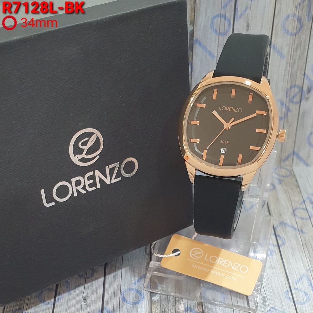 BEST SELLER JAM TANGAN WANITA LORENZO ORIGINAL R-7128 ANALOG H167 TALI RUBBER DM 3.4CM FREE BOX KALUNG &amp; BATERAI || JAM TANGAN FASHION WANITA JAM TANGAN CEWEK MURAH