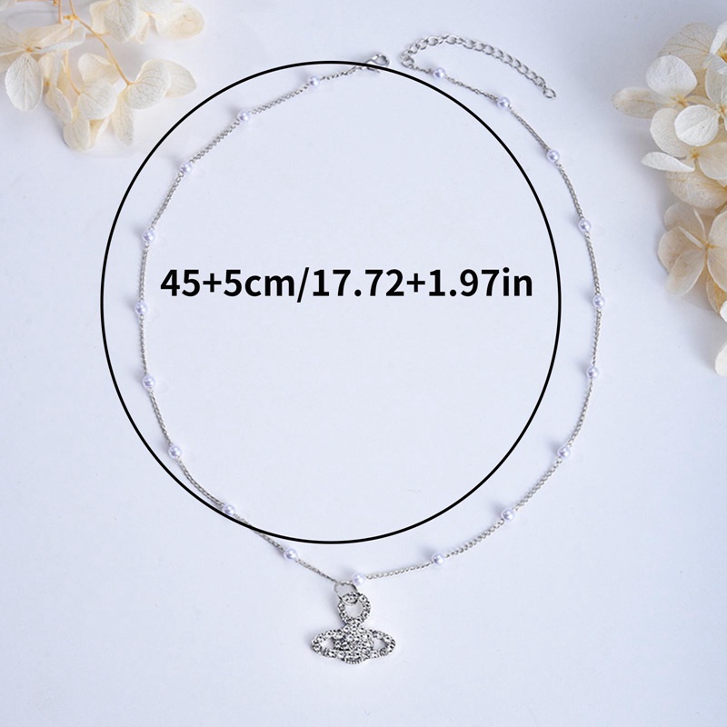 Perhiasan Rantai Vintage Kristal Zirkon Planet Saturnus Mutiara Choker Kalung Untuk Wanita Perempuan Pasangan Saturnus Liontin Kalung