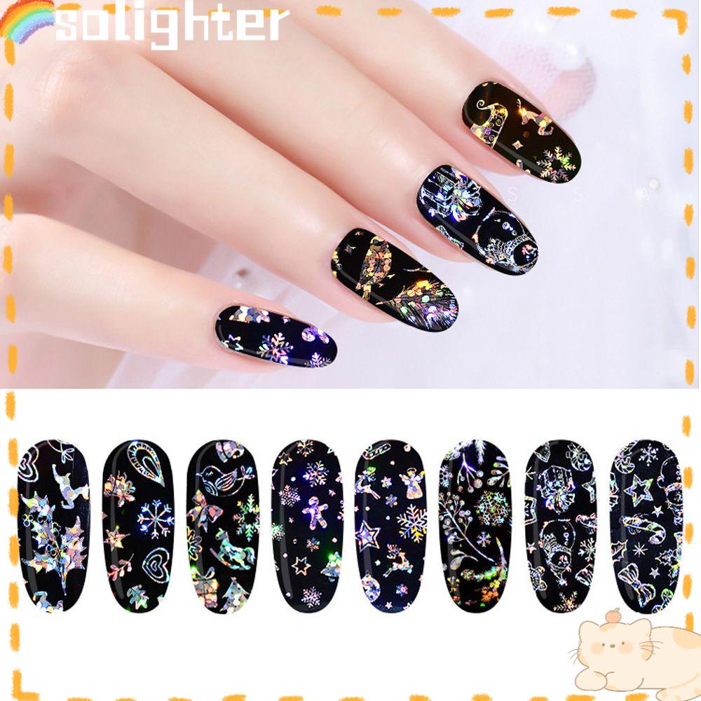 Solighter Stiker Nail Art Wanita Manicure Decor Laser Transfer DIY Art Tips Hologram Starry