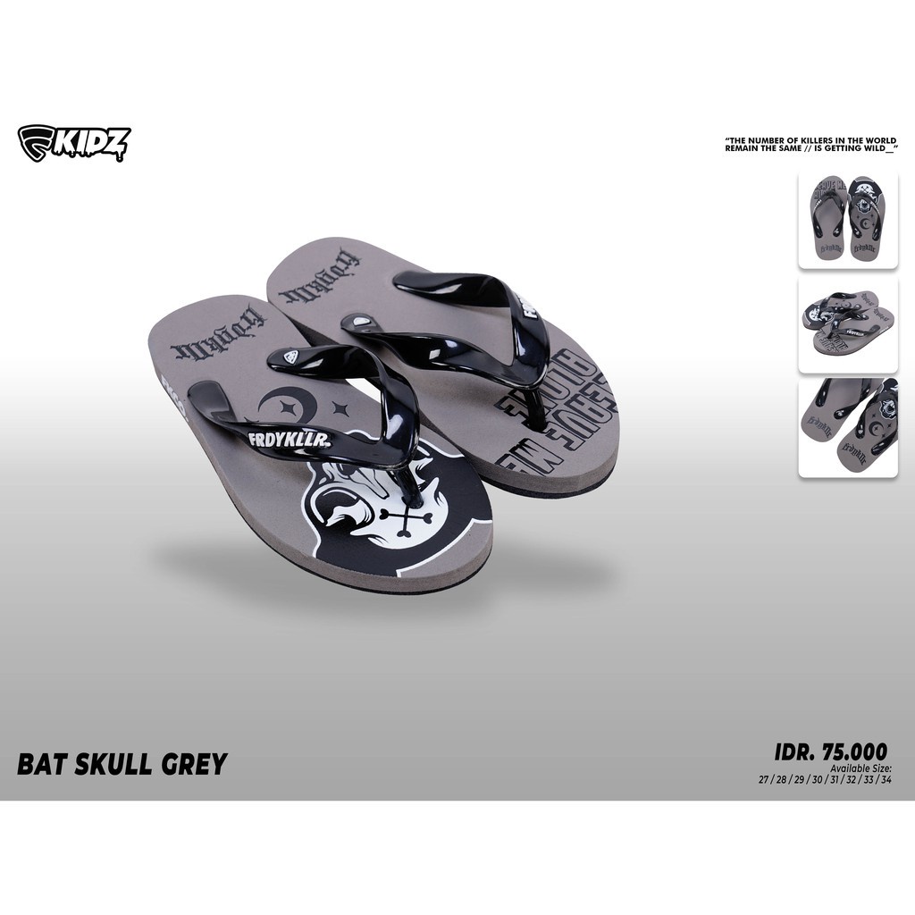 SANDAL ANAK ANAK FRIDAY KILLER | BAT SKULL GREY