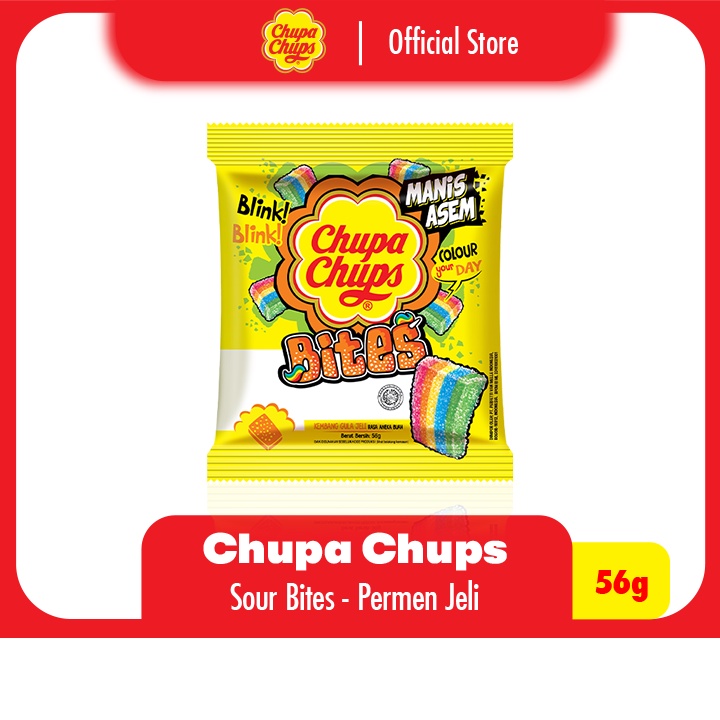 

Chupa Chups Sour Bites Pack 56g - Permen Jeli Manis Asem Rasa Aneka Buah