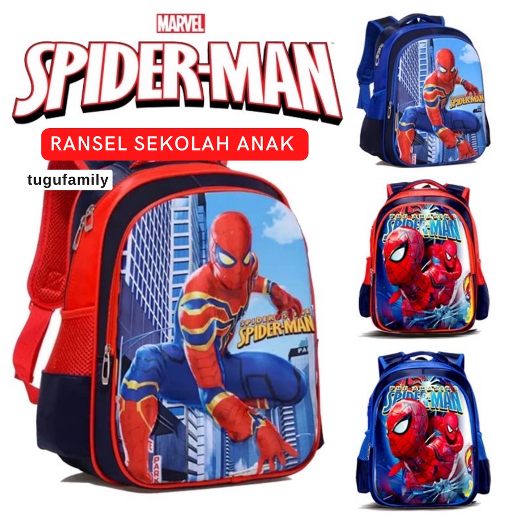 TUGUFAMILY - RANSEL ANAK SPIDERMAN UKURAN 38X13X26 CM - TAS SEKOLAH TK-SD RANSEL ANAK LAKI-LAKI KARAKTER TAS MARVEL SUPERHERO IMPORT 3D EMBOSS BAHAN DINIR 300
