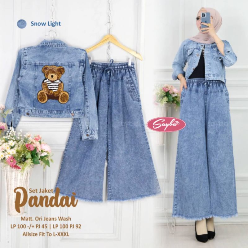 Set Blazer Kulot Jeans Wanita Size Jumbo Yovvie