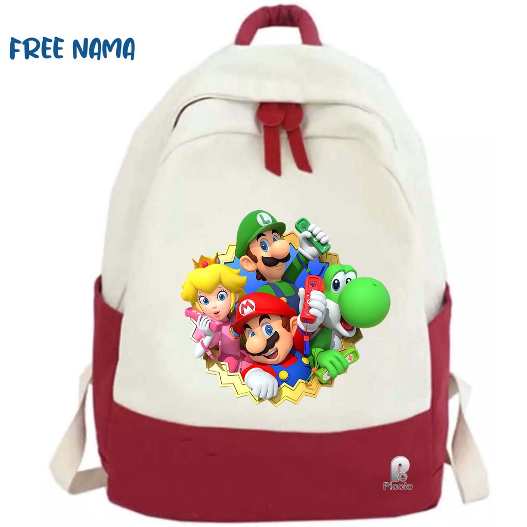 TAS RANSEL BACKPACK ANAK SEKOLAH MOTIF SUPER MARIO UNISEX (FREE NAMA)