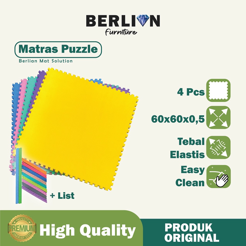 Matras Puzzle 60x60 Tbl 0,5 Cm isi 4 Pcs + List / Alas Lantai Playmat