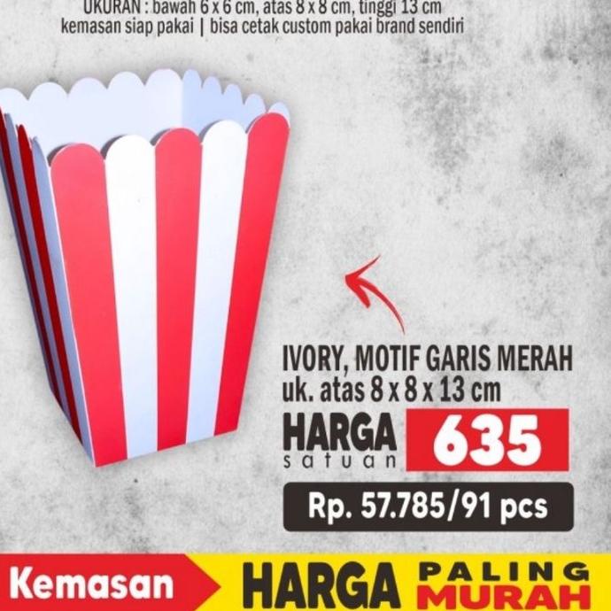 ❄ Box Popcorn Garis Merah Uk 8x8x13 cm (100pcs) ➷
