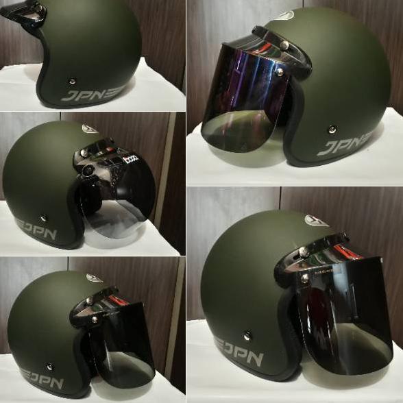 Lebih Untung Helm Bogo Retro Hijau Army Dop
