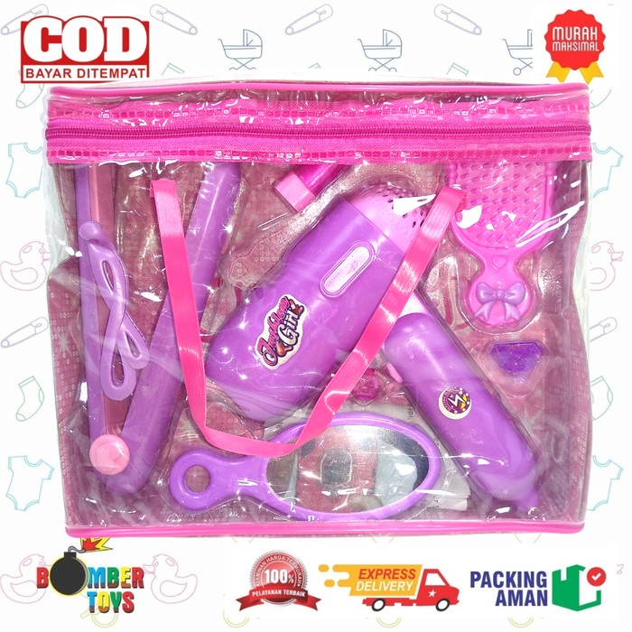 MAINAN ANAK ALAT SALON HAIR DRYER HAIRDRYER LIPSTIK TAS KECANTIKAN RAMBUT LENGKAP