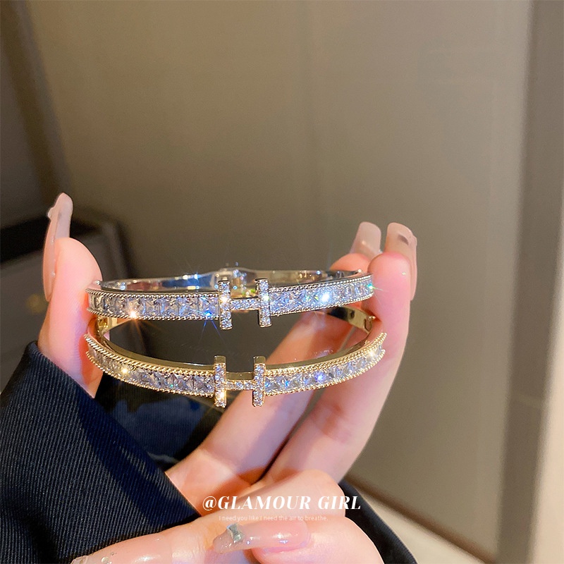 Enxi Emas 18k Berlian berkilau Bangle Aksesoris Perhiasan Wanita Fashion Korea Perhiasan B-22062