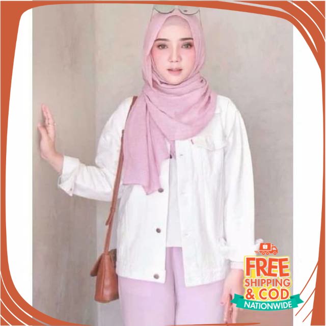 JAKET JEANS NEW BREND DENIM UNISEX/ Jaket Jeans Oversize Wanita / Jaket Denim Wanita - Putih