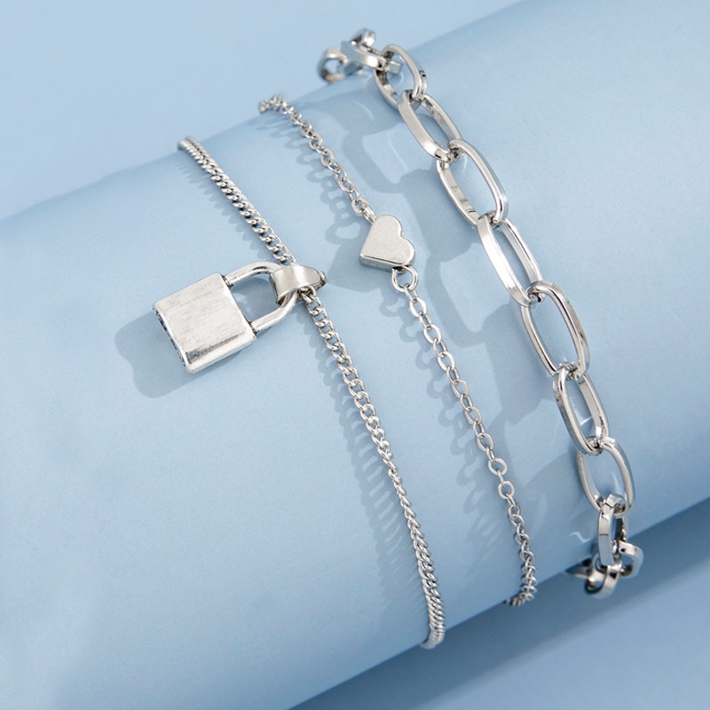 Vintage Temperamen Kunci Kecil Liontin Gelang Kaki Kepribadian Fashion Cinta Rantai Logam Elemen Kaki Ornamen Perempuan