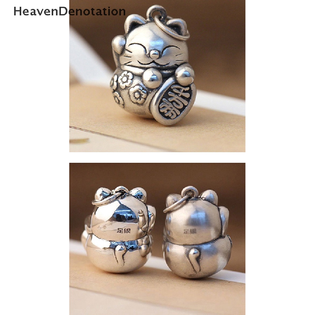 [HeavenDenotation] Vintage Titanium Silver Matte Fortune Cat Ch Kualitas Tinggi Fancy Ornamen Liontin DIY Membuat Perhiasan Kalung Keberuntungan Kucing Liontin HDV