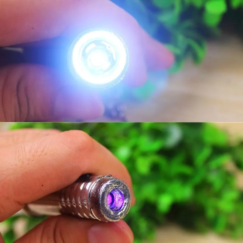 2in1 Multifungsi Both Ends Glowing Mini Keychain Light/Senter UV Tenaga Baterai Portable/Rumah Outdoor Emergency Torch