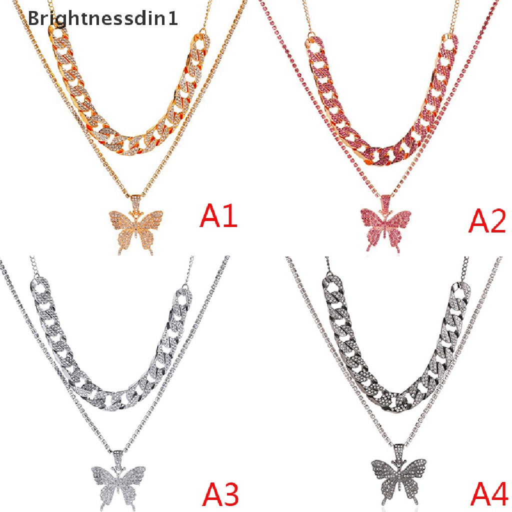 [Brightnessdin1] Elegan Putri Mulia Besar Kupu-Kupu Liontin Kalung Berlian Imitasi Rantai Untuk Wanita Bling Rantai Tenis Kristal Choker Kalung Perhiasan Butik