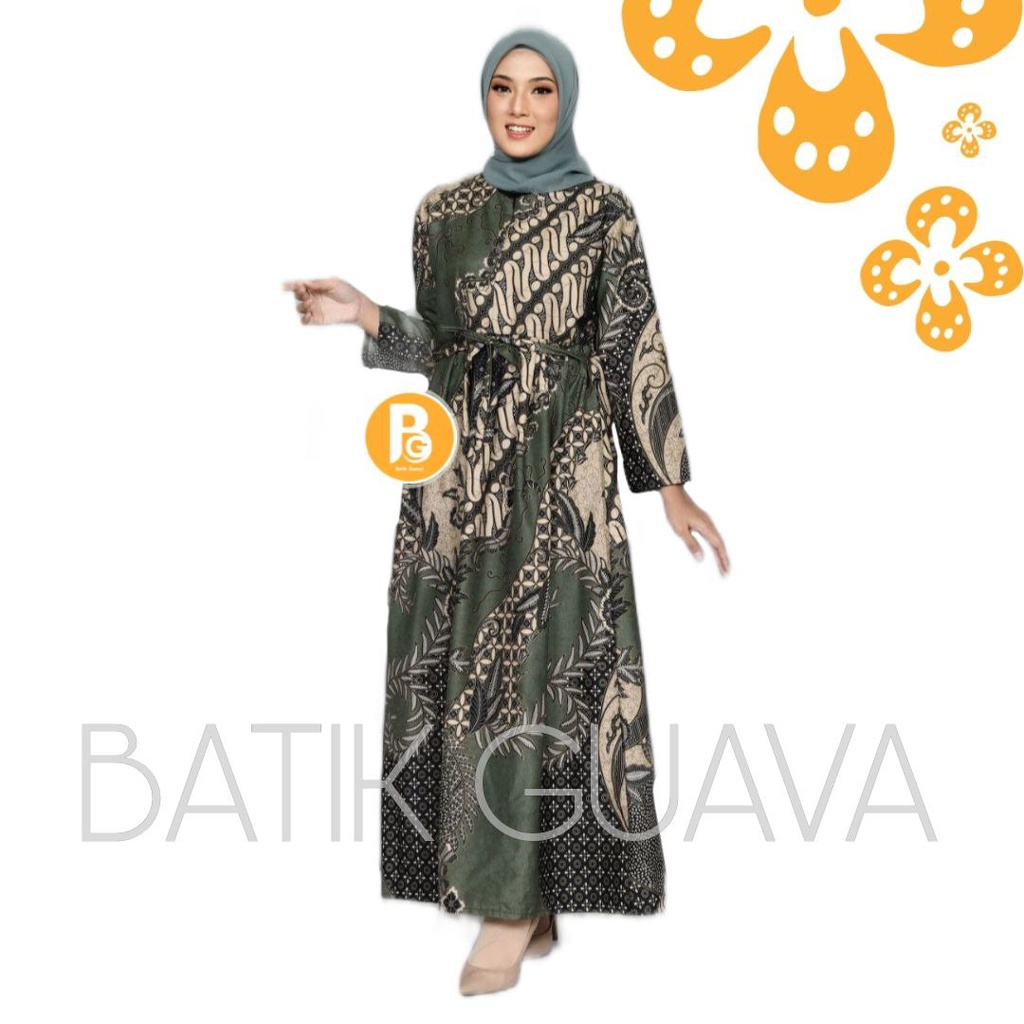 TERBARU - Gamis Batik Maxi Busui - Gamis Batik Modern Allsize LD 110 &amp; 120 Tebal - Gamis Batik kekinian Motif Kate Hijau