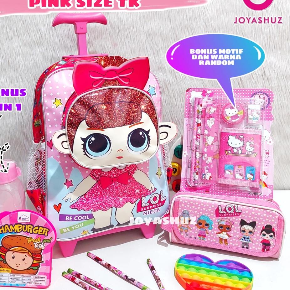 ✰ Tas Troli Anak Perempuan TK Gratis Hadiah - Tas Dorong Anak TK Karakter Princess -  Ransel Anak TK