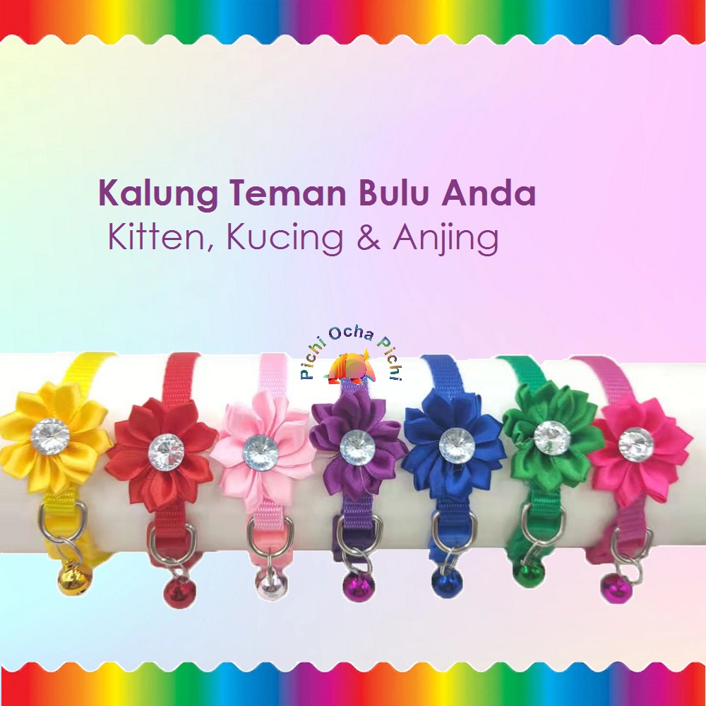 Kalung Kucing Bunga Diamond Lonceng Necklace Collar Kitten, Cat, Dogs &amp; Small Pet