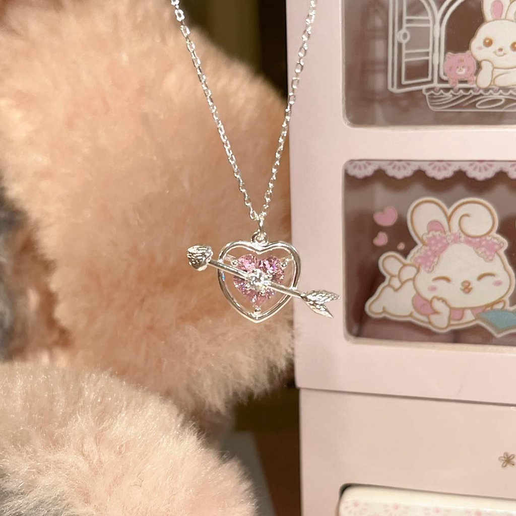 Sweet Pink Zircon Kalung Untuk Wanita Liontin Hati Perak Rantai Choker Pacar Perhiasan Y2K Aksesoris