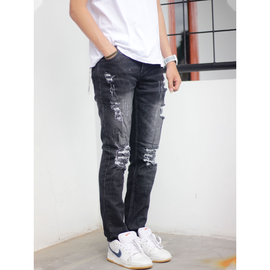 GEVAR Celana Jeans Sobek Tidak Tembus Blackwash