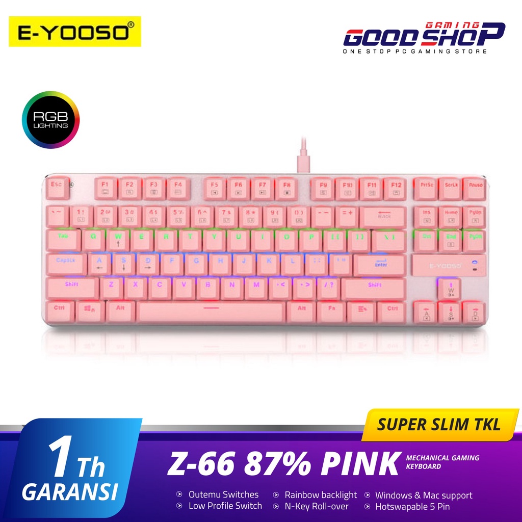 E-YOOSO HOTSWAP MECHANICAL GAMING KEYBOARD 87% PINK KEYCAPS - Z-66