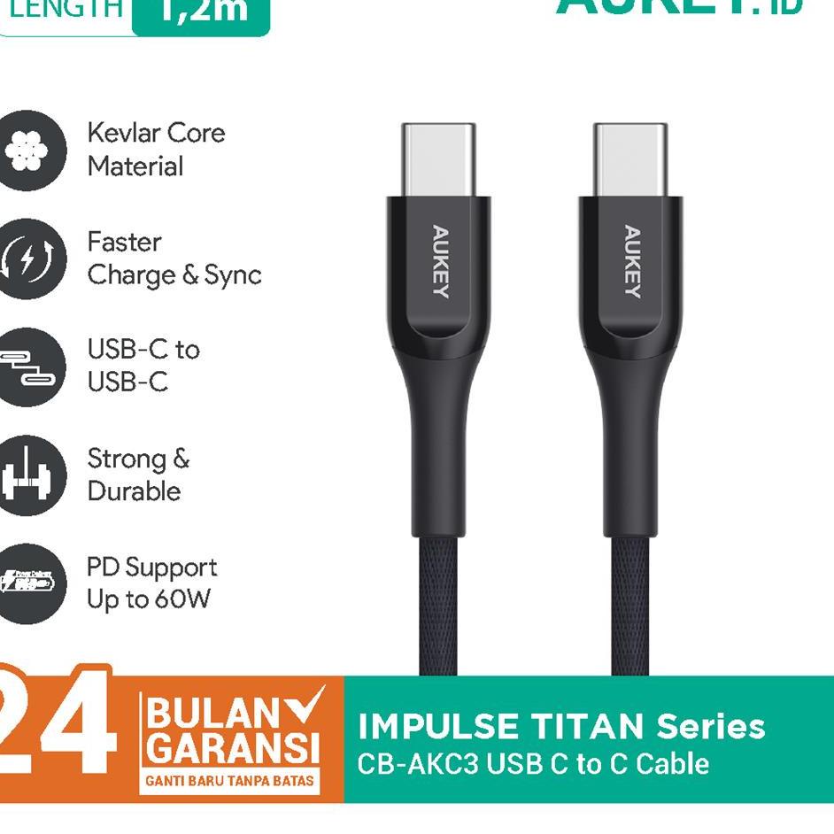 ❋ Kabel Charger Type C Aukey CB-AKC3 1.2m Kevlar Black -  ➸