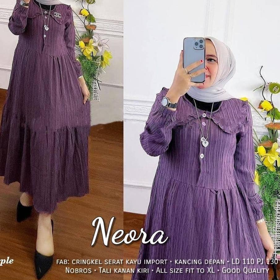 Ω NEORA DRESS MIDI CRINKLE / GAMIS JUMBO / GAMIS BUSUI / GAMIS POLOS CRINGKLE SERAT KAYU LADY CRUSH 