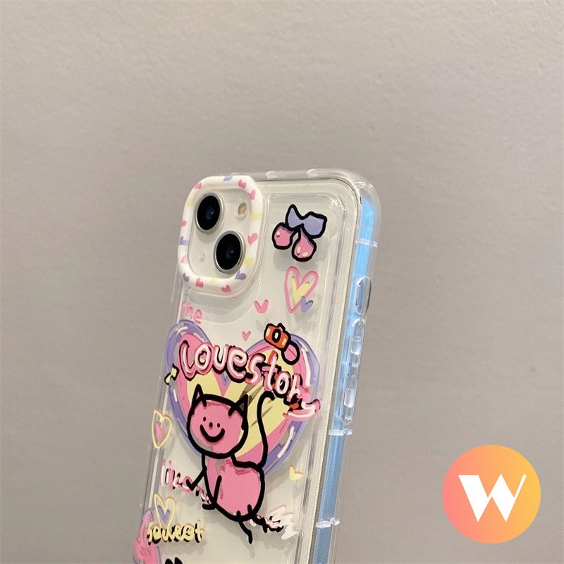 IPHONE Ins Graffiti Phone Case Kompatibel Untuk Iphone11 13 12 14 Pro Max XR X7 8 6s 6 Plus XS Max SE 2020 Lucu Kartun Cinta Hati Kucing Lembut Silicon TPU Airbag Shockproof Clear Cover