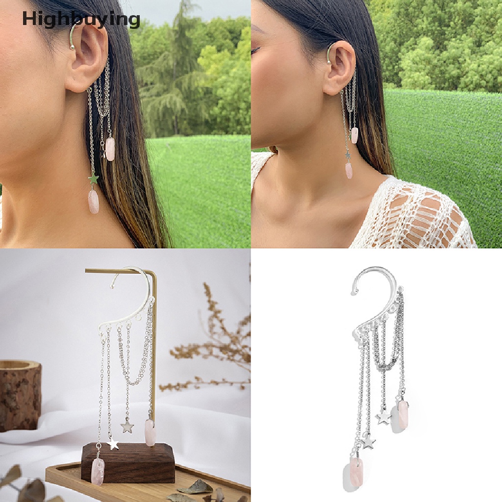 Hbid Rantai Sederhana Anting Bintang Kreatif Imitasi Kristal Rumbai Elf Ear Hook Panjang Rumbai Klip Anting-Anting Untuk Wanita Indah Klip Tulang Telinga Glory