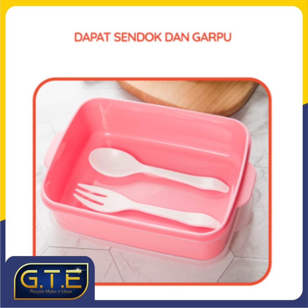 GTE | Lunch Box Portable 2 Warna dengan set sendok Siap Pakai | Kotak Bekal Serbaguna