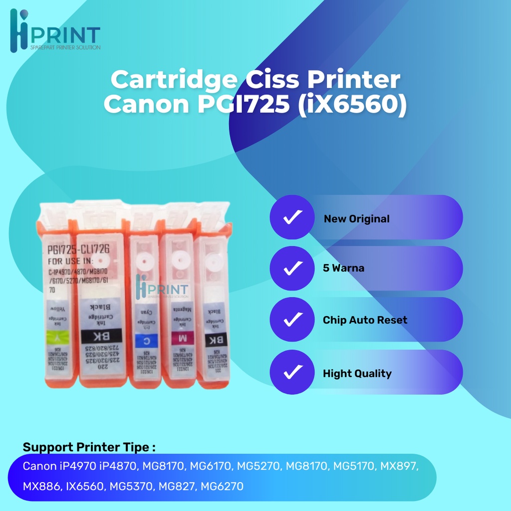 Cartridge Tinta CISS Canon 725 726 PGI725 CLI726, Infus Printer IP4970 IP4870 IP6550 IX6560 MG5170