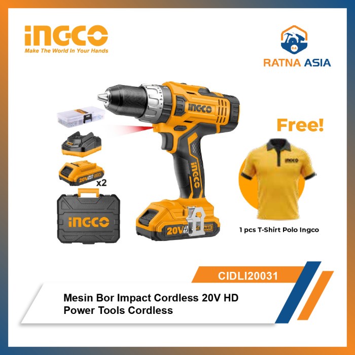 INGCO Mesin Bor Impact Cordless 20V HD CIDLI20031