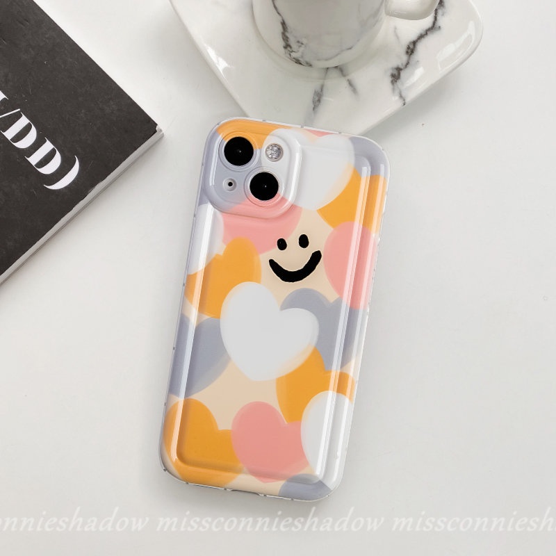 Case Cinta Hati Warna-Warni Kompatibel Untuk IPhone 14 Pro Max XR 6 6S 78 Plus X XS Max 11 13 12 Pro Max Kartun Indah Smiley Shockproof Airbag Lembut TPU Silicon Back Cover