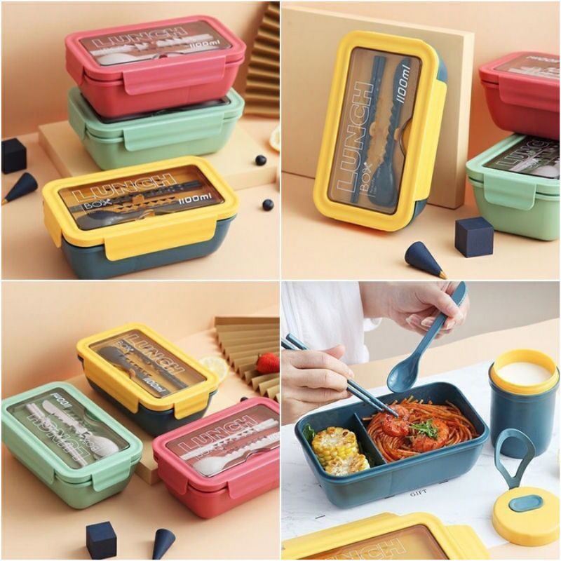 (1100 ml) Kotak Makanan LUNCH BOX / kotak bekal / rantangan makanan bahan Wheat straw