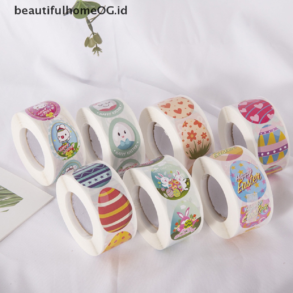 // Beautifulhomeog.id// 500Pcs Happy Easter Stiker Kelinci Self Adhesive Seal Label Sticker Party Tag **