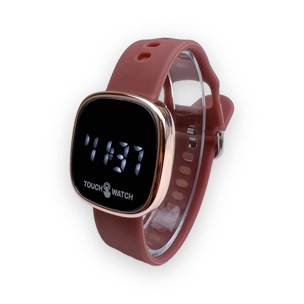 COD✅ Jam Tangan Digital Wanita Pria Watch LED Rubber Elektronik Touch Screen Harga Murah    S1201-S1269-Cokelat