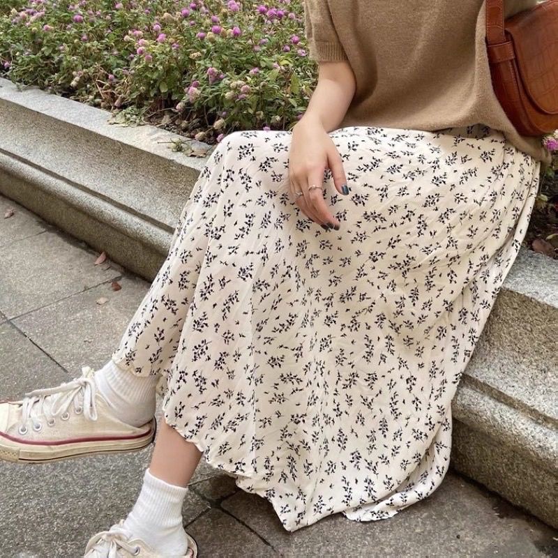 FLORAL SKIRT SAKURA DAMARA ROK / ROK MOTIF BUNGA KOREAN SKIRT part 2-CREAM Damara Skirt